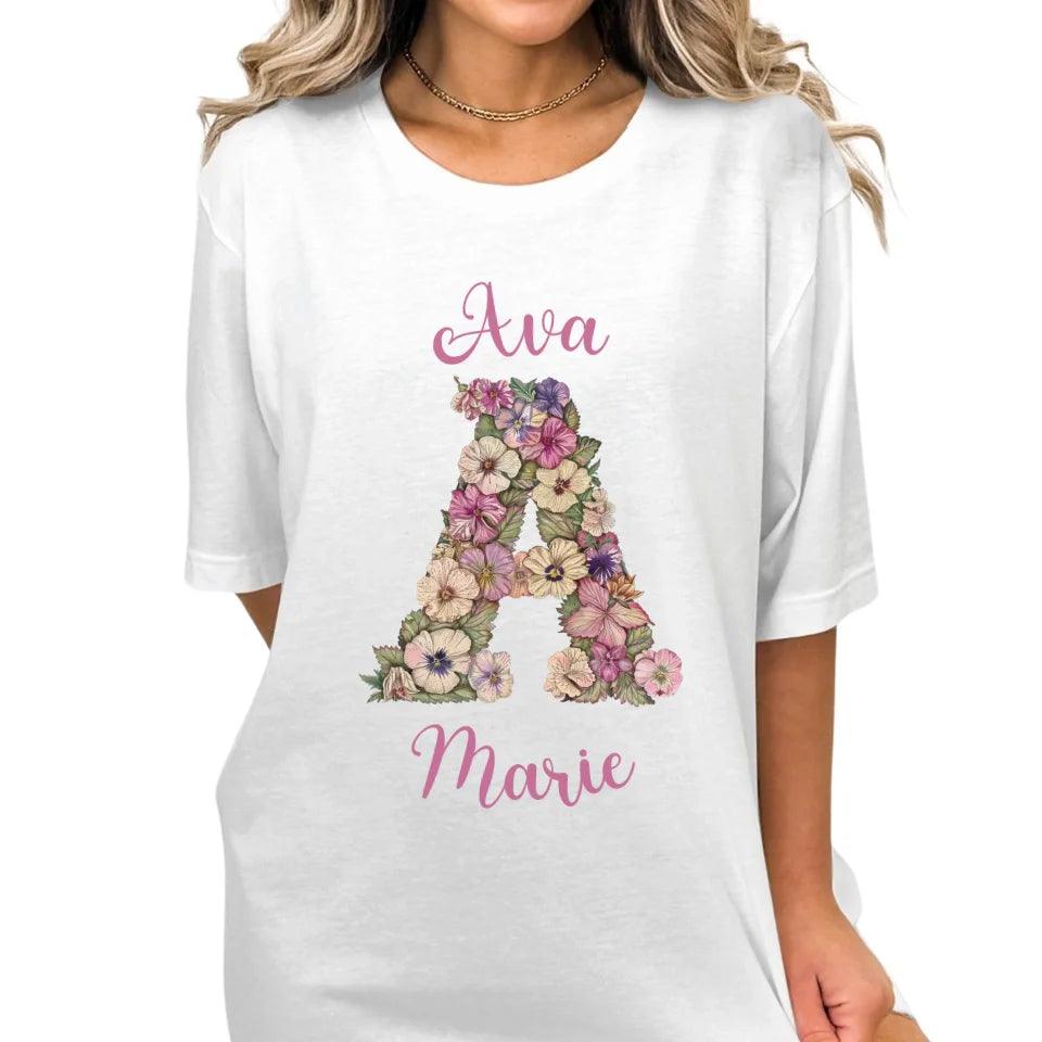 Custom Watercolor Wildflower Floral Alphabet T-Shirt - ART-TSH189 - ARTFULANE