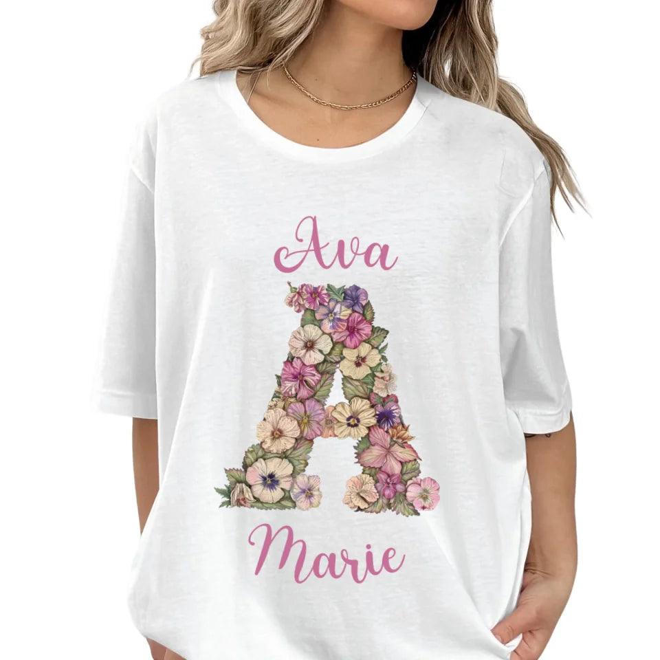 Custom Watercolor Wildflower Floral Alphabet T-Shirt - ART-TSH189 - ARTFULANE