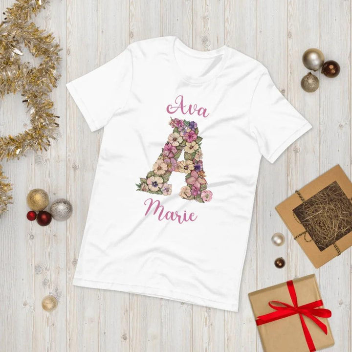 Custom Watercolor Wildflower Floral Alphabet T-Shirt - ART-TSH189 - ARTFULANE