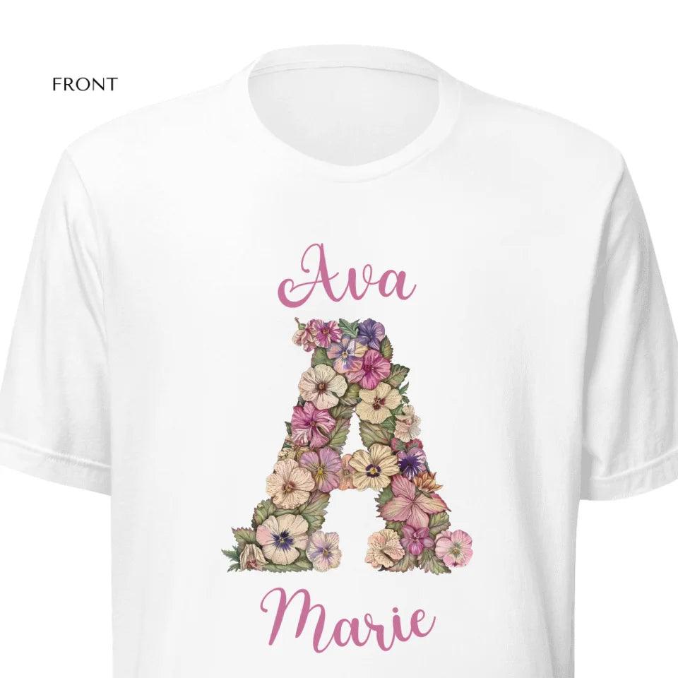 Custom Watercolor Wildflower Floral Alphabet T-Shirt - ART-TSH189 - ARTFULANE