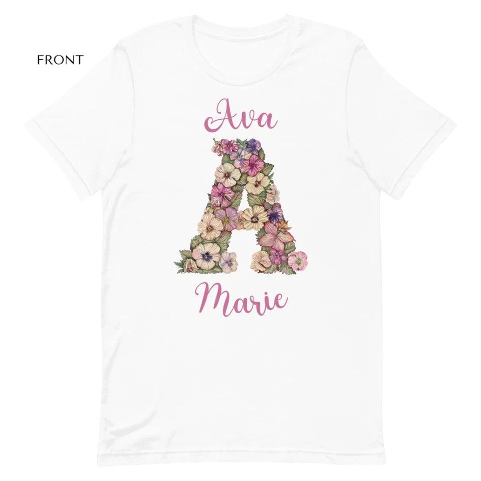 Custom Watercolor Wildflower Floral Alphabet T-Shirt - ART-TSH189 - ARTFULANE