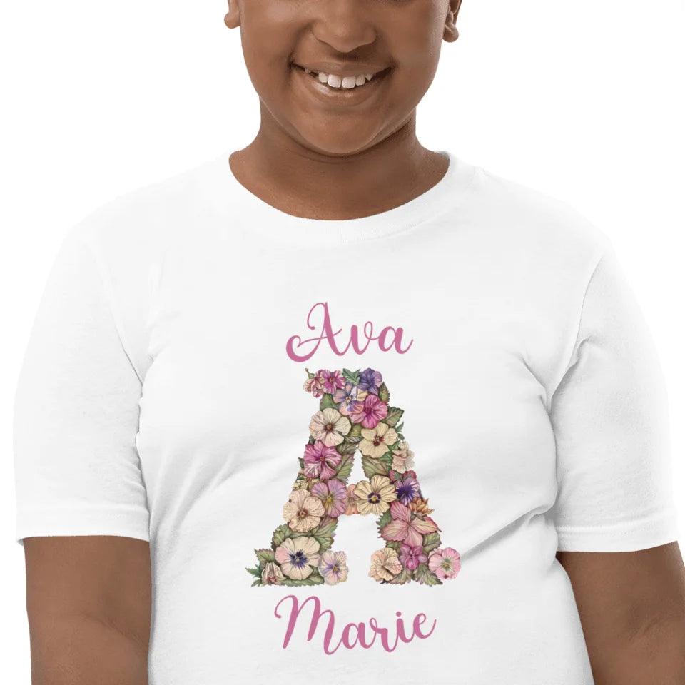 Custom Watercolor Wildflower Floral Alphabet T-Shirt - ART-TSH189 - ARTFULANE