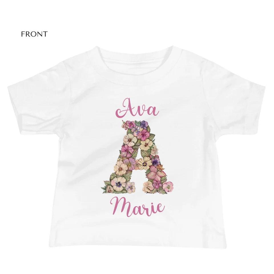 Custom Watercolor Wildflower Floral Alphabet T-Shirt - ART-TSH189 - ARTFULANE