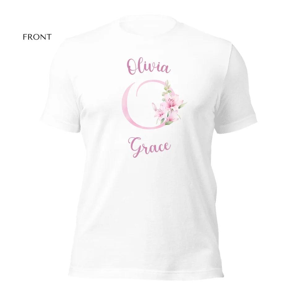 Custom Pink Lily Alphabet T-Shirt - ART-TSH194 - ARTFULANE