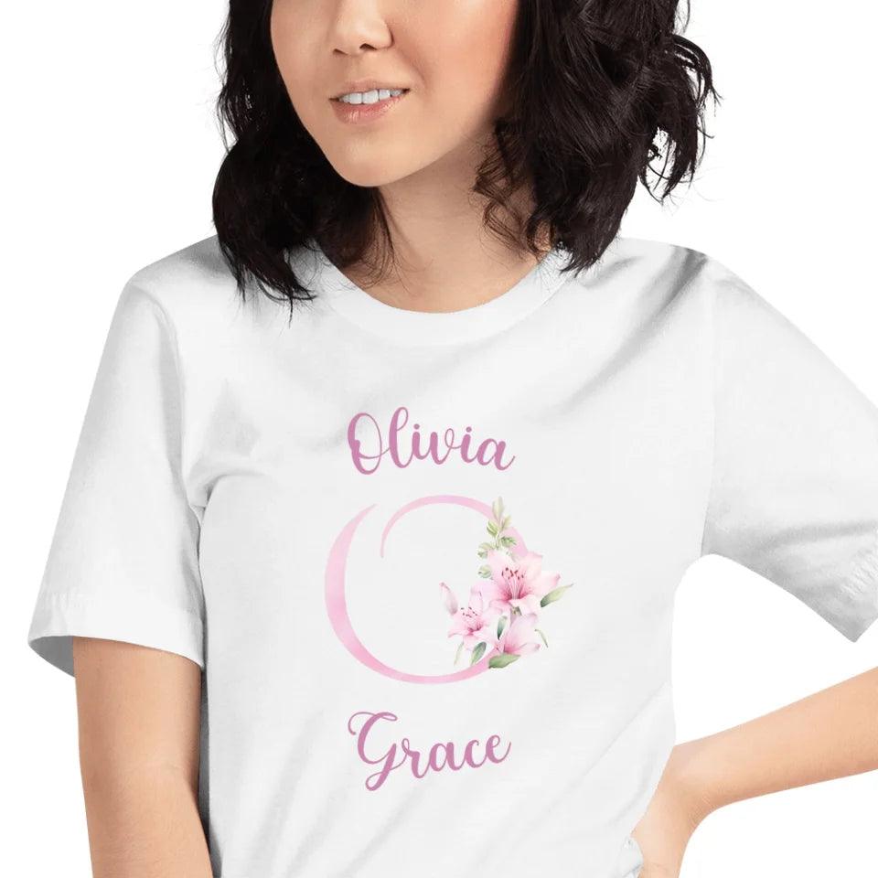 Custom Pink Lily Alphabet T-Shirt - ART-TSH194 - ARTFULANE