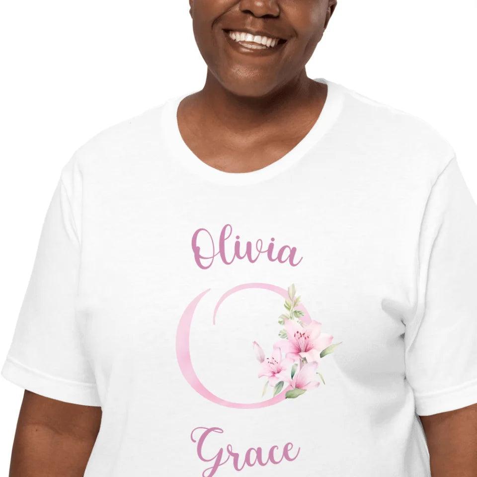 Custom Pink Lily Alphabet T-Shirt - ART-TSH194 - ARTFULANE