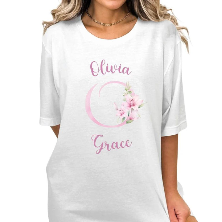 Custom Pink Lily Alphabet T-Shirt - ART-TSH194 - ARTFULANE