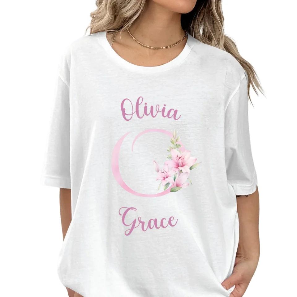 Custom Pink Lily Alphabet T-Shirt - ART-TSH194 - ARTFULANE