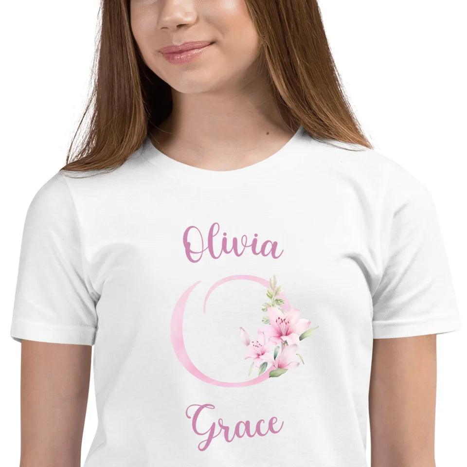 Custom Pink Lily Alphabet T-Shirt - ART-TSH194 - ARTFULANE