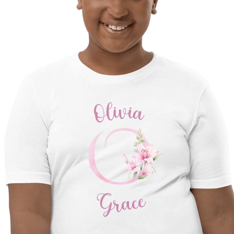 Custom Pink Lily Alphabet T-Shirt - ART-TSH194 - ARTFULANE