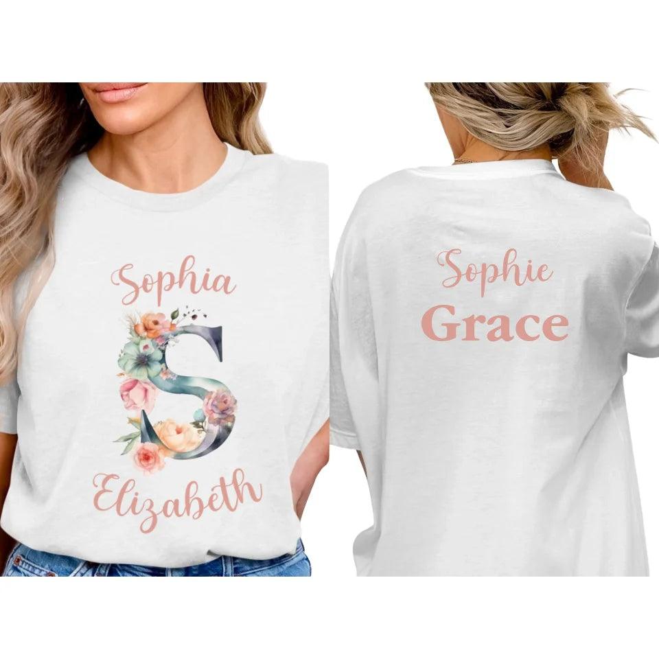 Custom Watercolor Floral Letters T-Shirt - ART-TSH197 - ARTFULANE