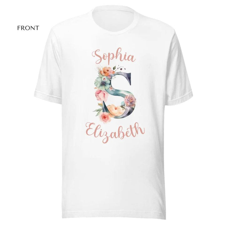 Custom Watercolor Floral Letters T-Shirt - ART-TSH197 - ARTFULANE