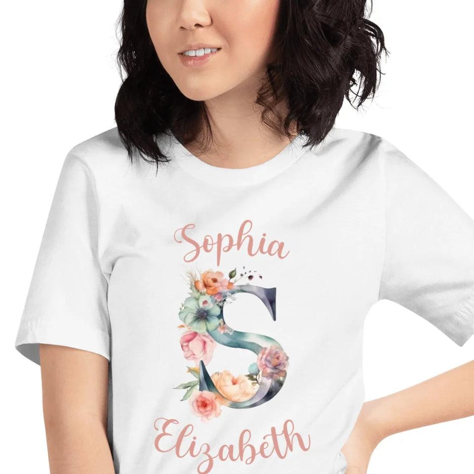 Custom Watercolor Floral Letters T-Shirt - ART-TSH197 - ARTFULANE