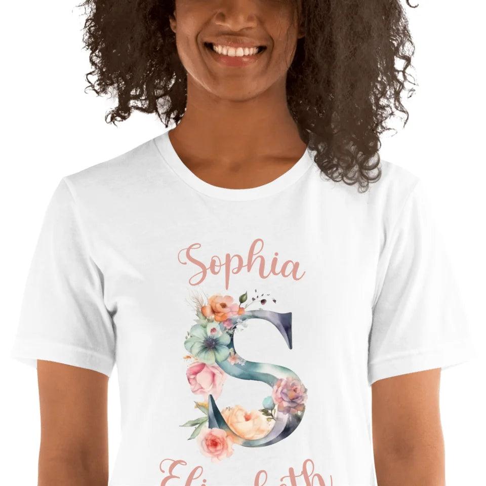 Custom Watercolor Floral Letters T-Shirt - ART-TSH197 - ARTFULANE