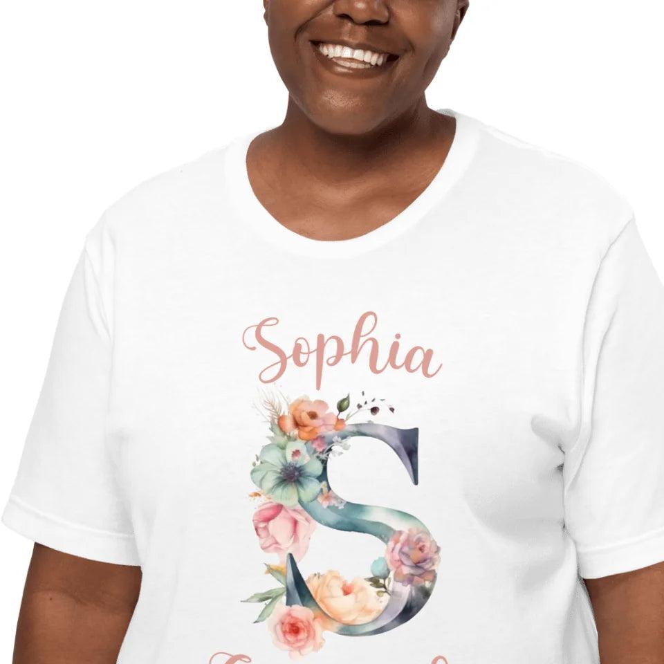 Custom Watercolor Floral Letters T-Shirt - ART-TSH197 - ARTFULANE