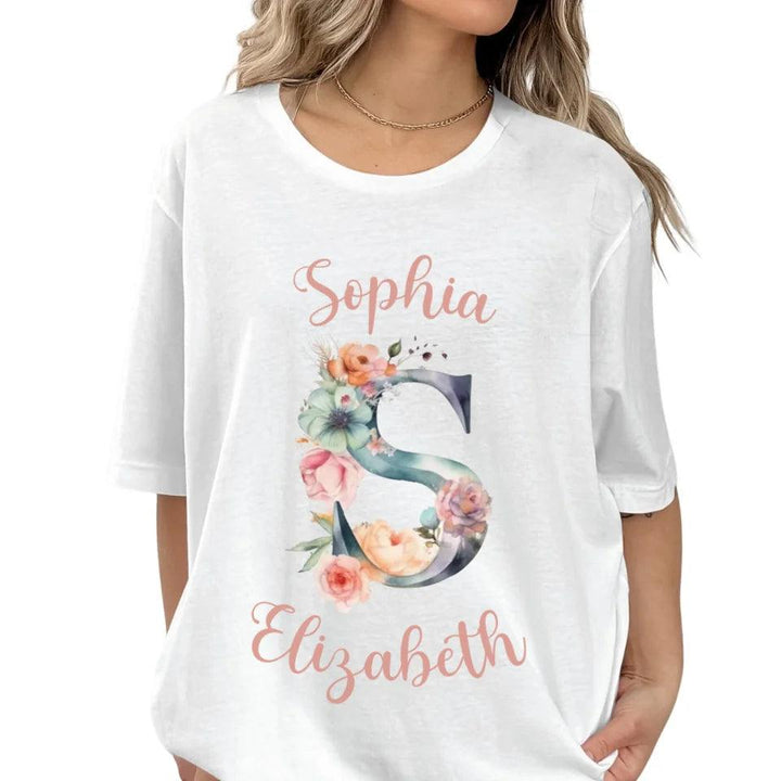 Custom Watercolor Floral Letters T-Shirt - ART-TSH197 - ARTFULANE