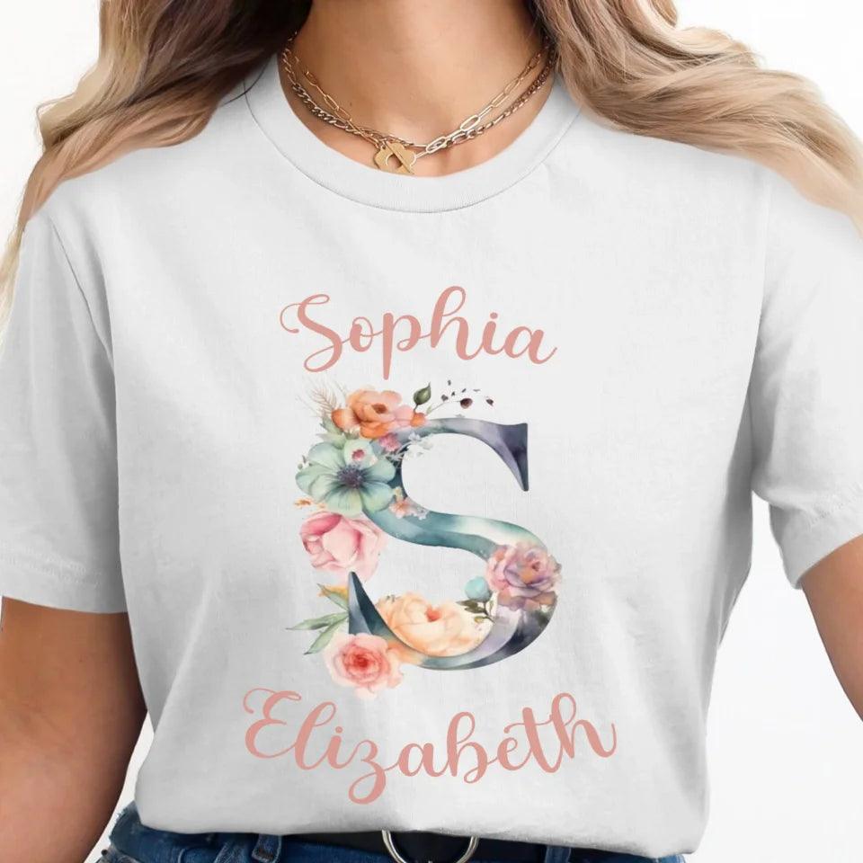 Custom Watercolor Floral Letters T-Shirt - ART-TSH197 - ARTFULANE