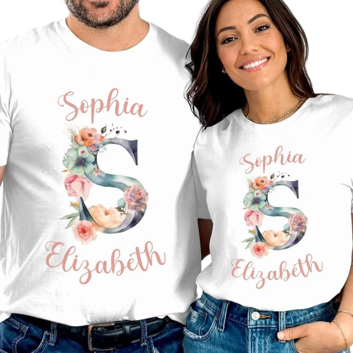 Custom Watercolor Floral Letters T-Shirt - ART-TSH197 - ARTFULANE