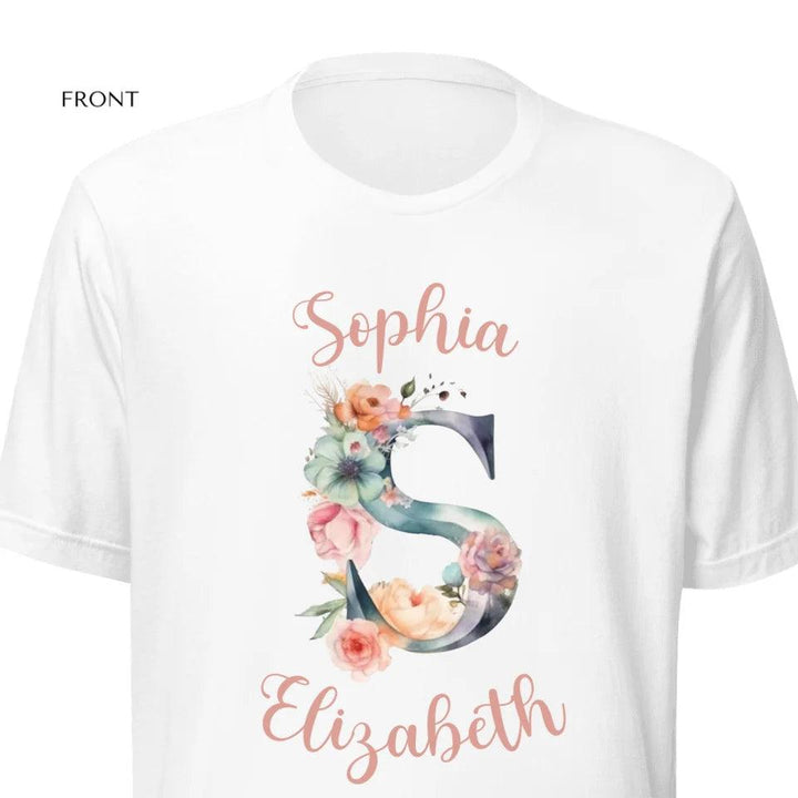 Custom Watercolor Floral Letters T-Shirt - ART-TSH197 - ARTFULANE