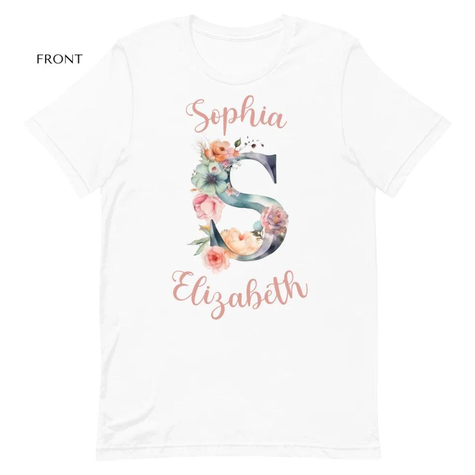 Custom Watercolor Floral Letters T-Shirt - ART-TSH197 - ARTFULANE