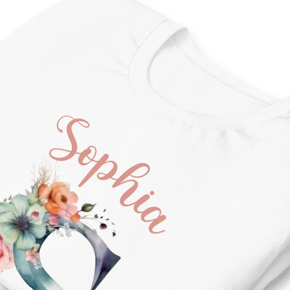 Custom Watercolor Floral Letters T-Shirt - ART-TSH197 - ARTFULANE