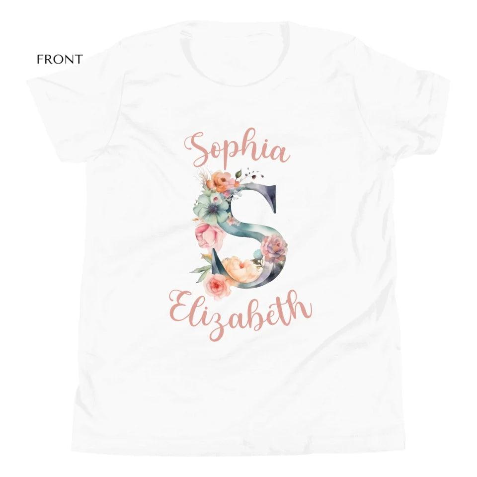 Custom Watercolor Floral Letters T-Shirt - ART-TSH197 - ARTFULANE