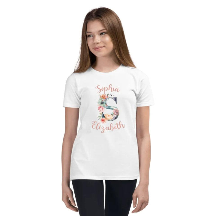 Custom Watercolor Floral Letters T-Shirt - ART-TSH197 - ARTFULANE