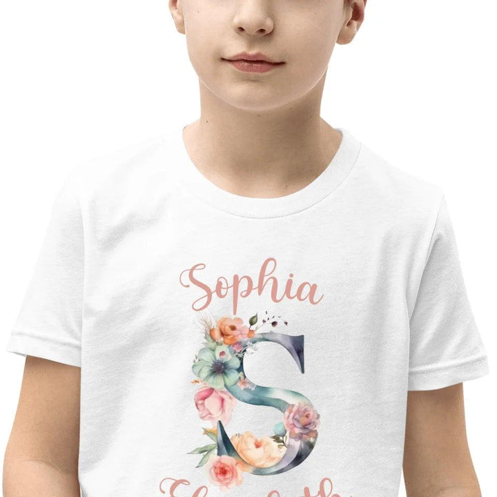 Custom Watercolor Floral Letters T-Shirt - ART-TSH197 - ARTFULANE