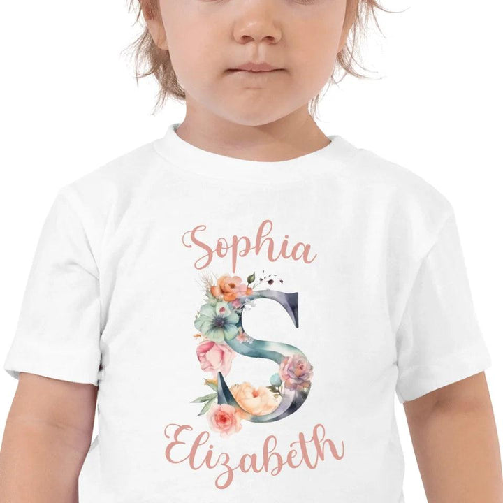 Custom Watercolor Floral Letters T-Shirt - ART-TSH197 - ARTFULANE