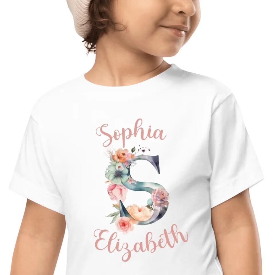 Custom Watercolor Floral Letters T-Shirt - ART-TSH197 - ARTFULANE