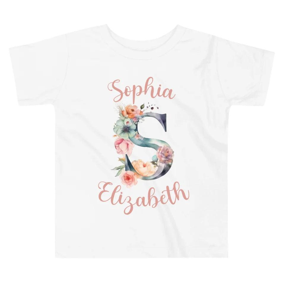 Custom Watercolor Floral Letters T-Shirt - ART-TSH197 - ARTFULANE