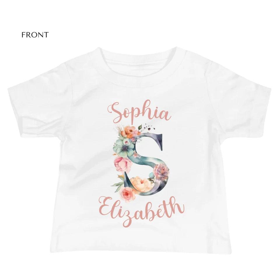 Custom Watercolor Floral Letters T-Shirt - ART-TSH197 - ARTFULANE