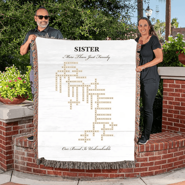 Custom Sister Word Tile Blanket - ARTFULANE