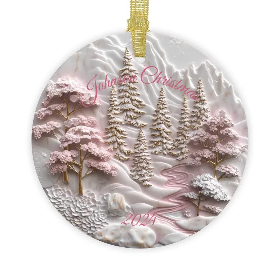 Custom 3D Pink, White & Gold Christmas Ornament - ARTFULANE