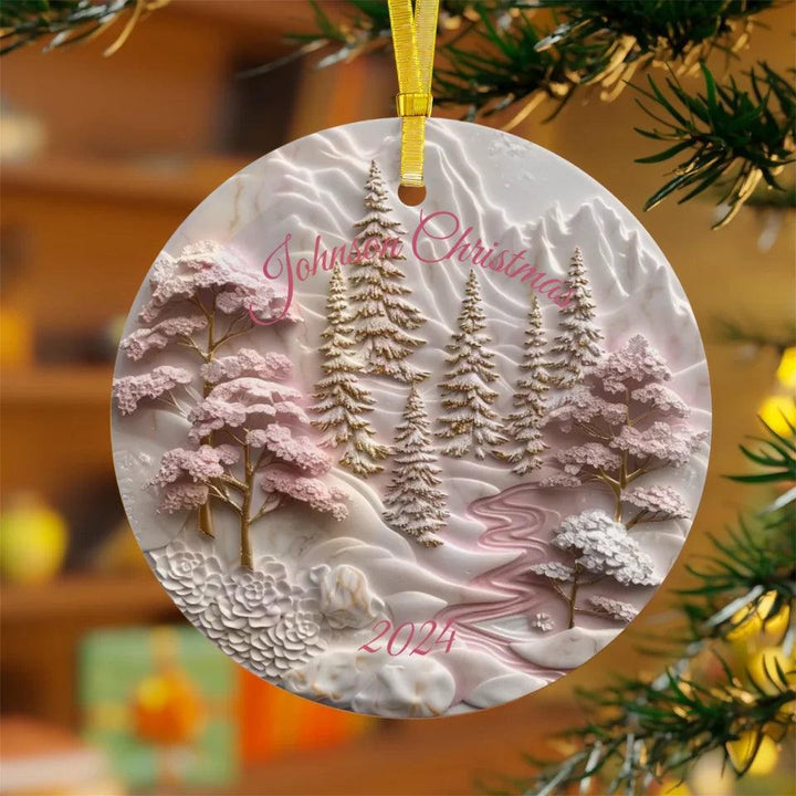 Custom 3D Pink, White & Gold Christmas Ornament - ARTFULANE