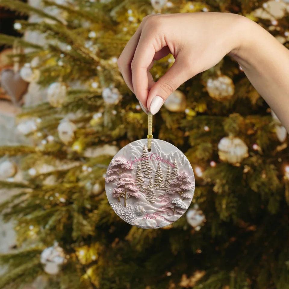 Custom 3D Pink, White & Gold Christmas Ornament - ARTFULANE