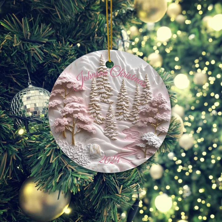 Custom 3D Pink, White & Gold Christmas Ornament - ARTFULANE