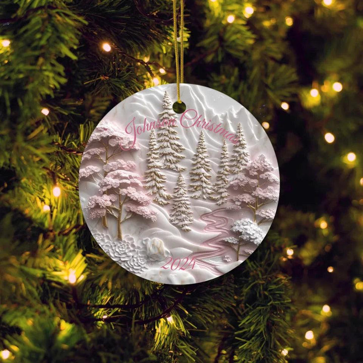 Custom 3D Pink, White & Gold Christmas Ornament - ARTFULANE