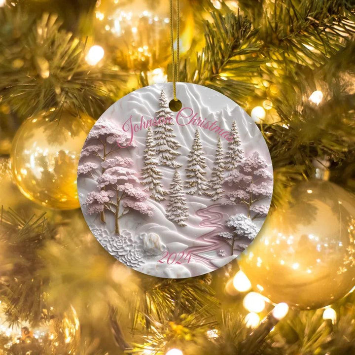 Custom 3D Pink, White & Gold Christmas Ornament - ARTFULANE