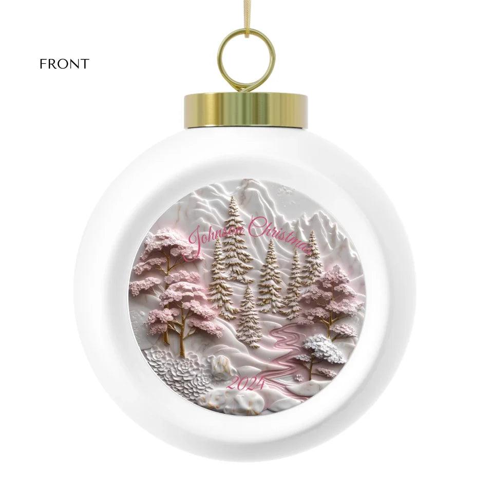 Custom 3D Pink, White & Gold Christmas Ornament - ARTFULANE