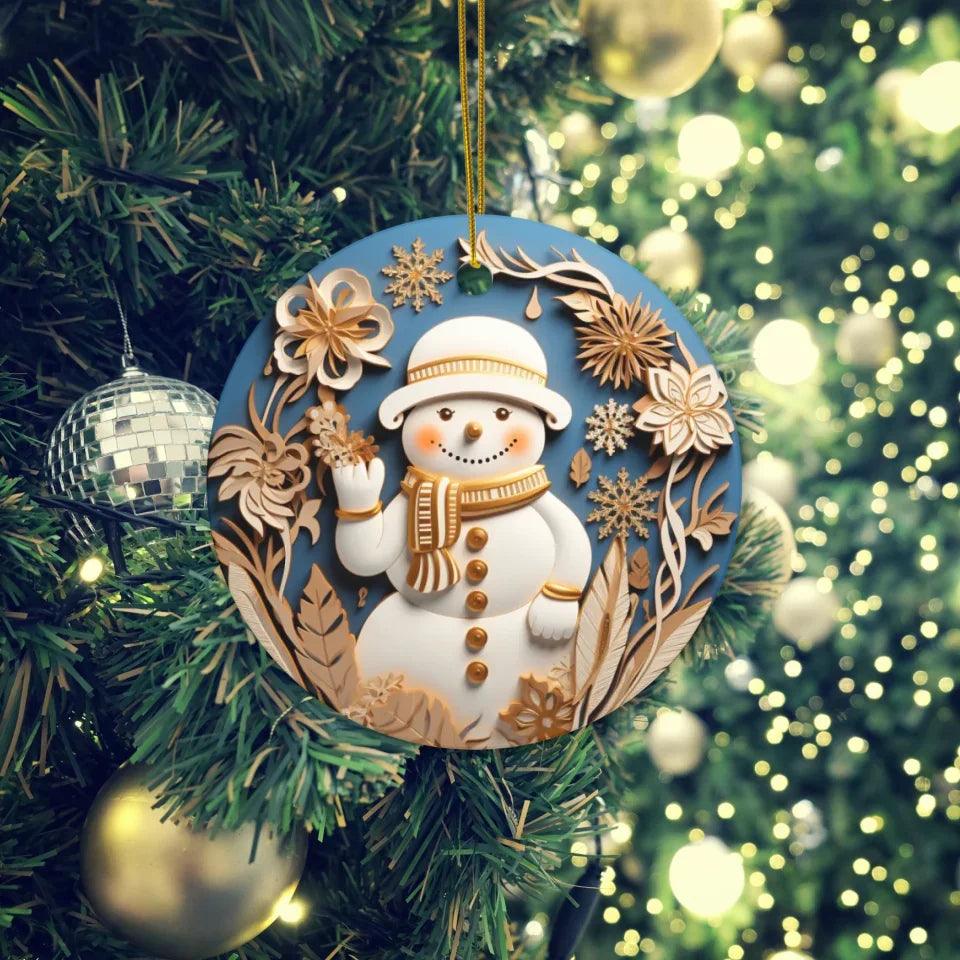 Custom 3D Blue and Gold Christmas Ornament - ARTFULANE