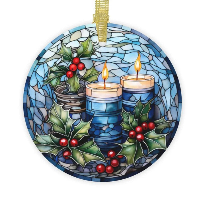 Custom Stained Glass Blue Christmas Ornament - ARTFULANE