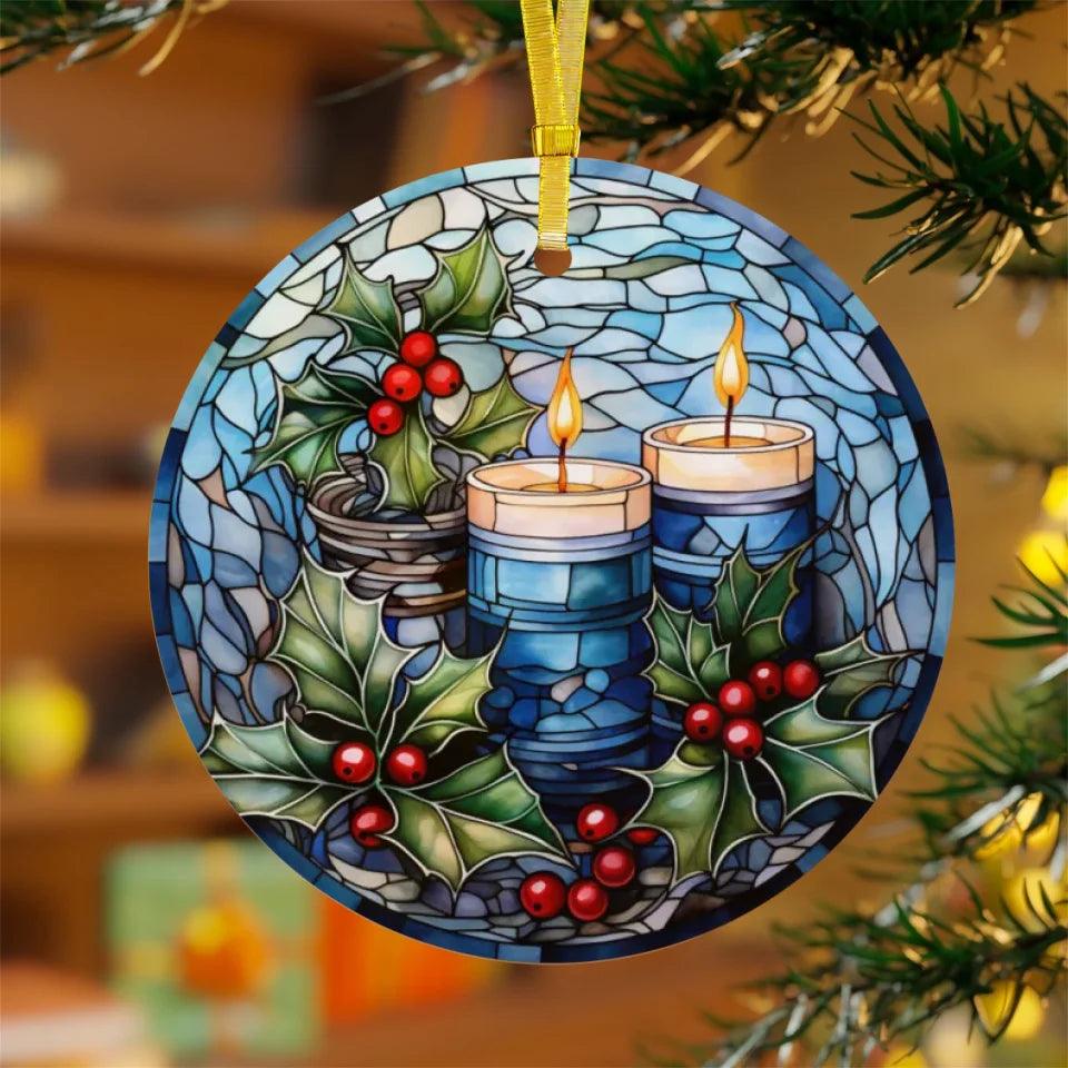 Custom Stained Glass Blue Christmas Ornament - ARTFULANE