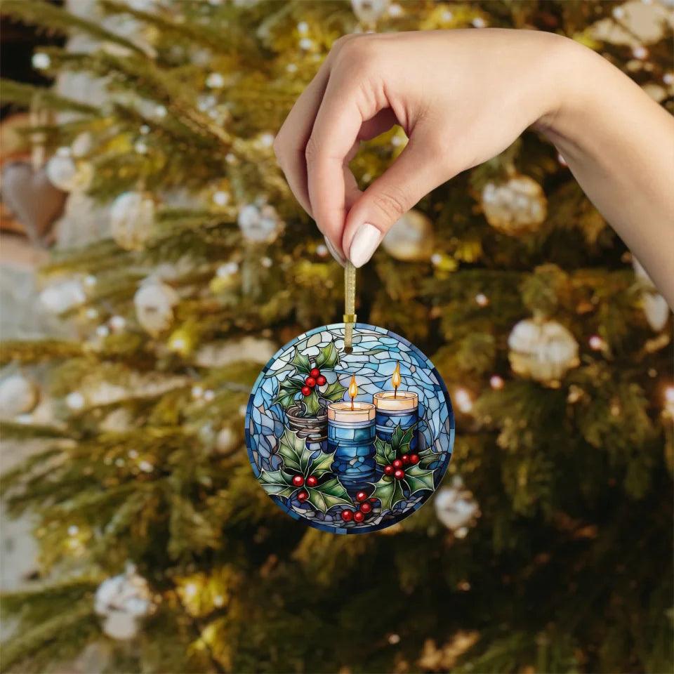 Custom Stained Glass Blue Christmas Ornament - ARTFULANE