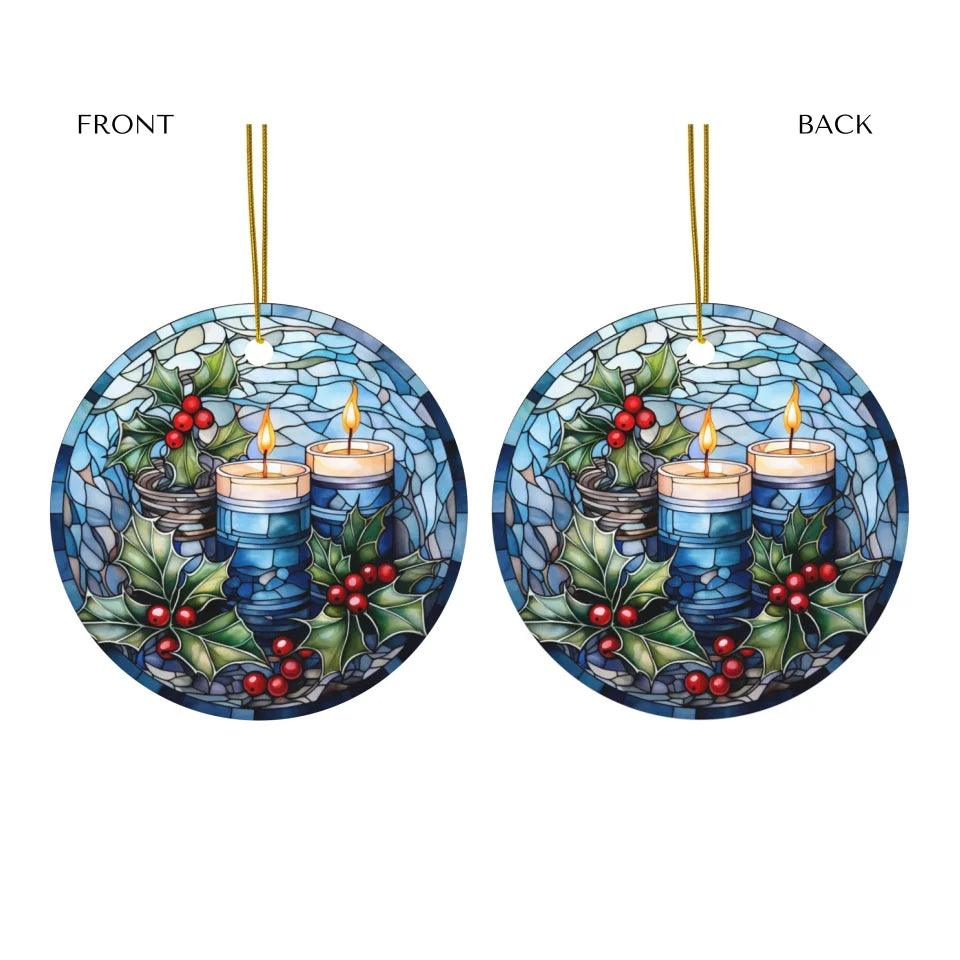 Custom Stained Glass Blue Christmas Ornament - ARTFULANE