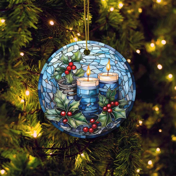 Custom Stained Glass Blue Christmas Ornament - ARTFULANE