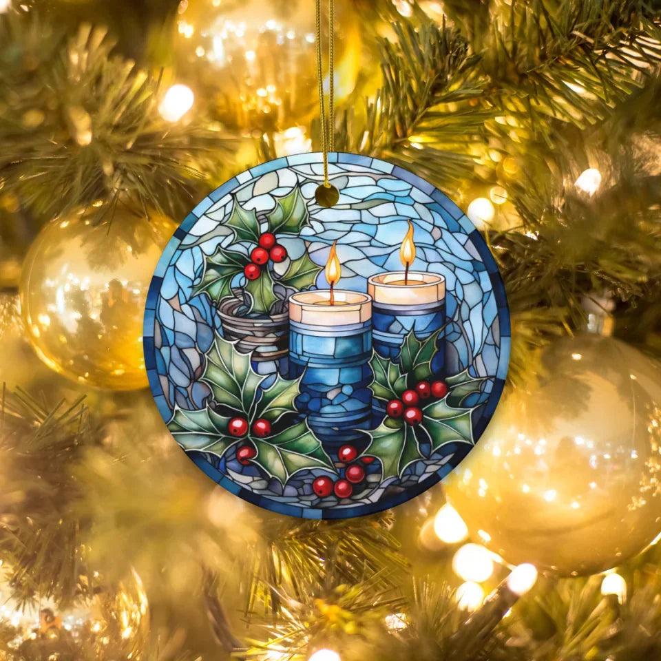 Custom Stained Glass Blue Christmas Ornament - ARTFULANE