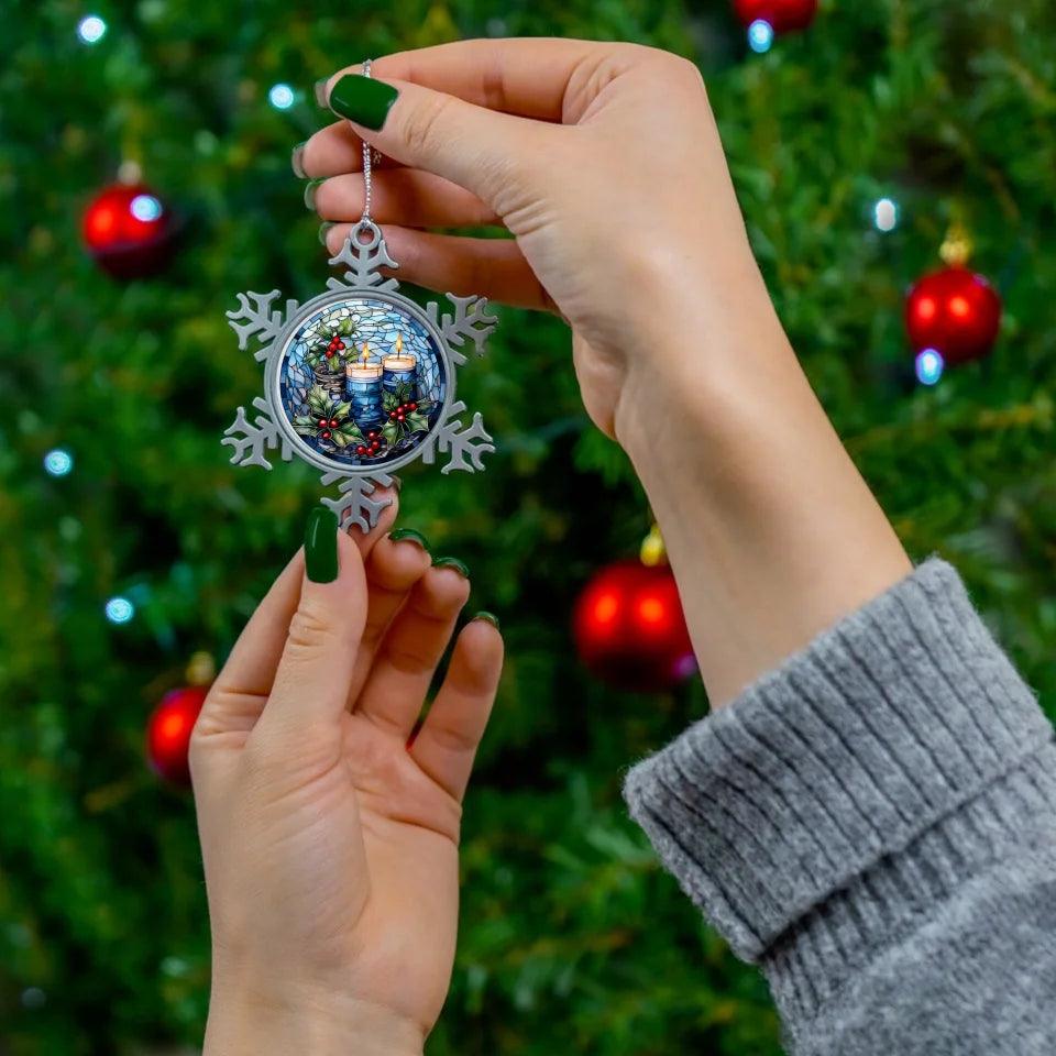 Custom Stained Glass Blue Christmas Ornament - ARTFULANE