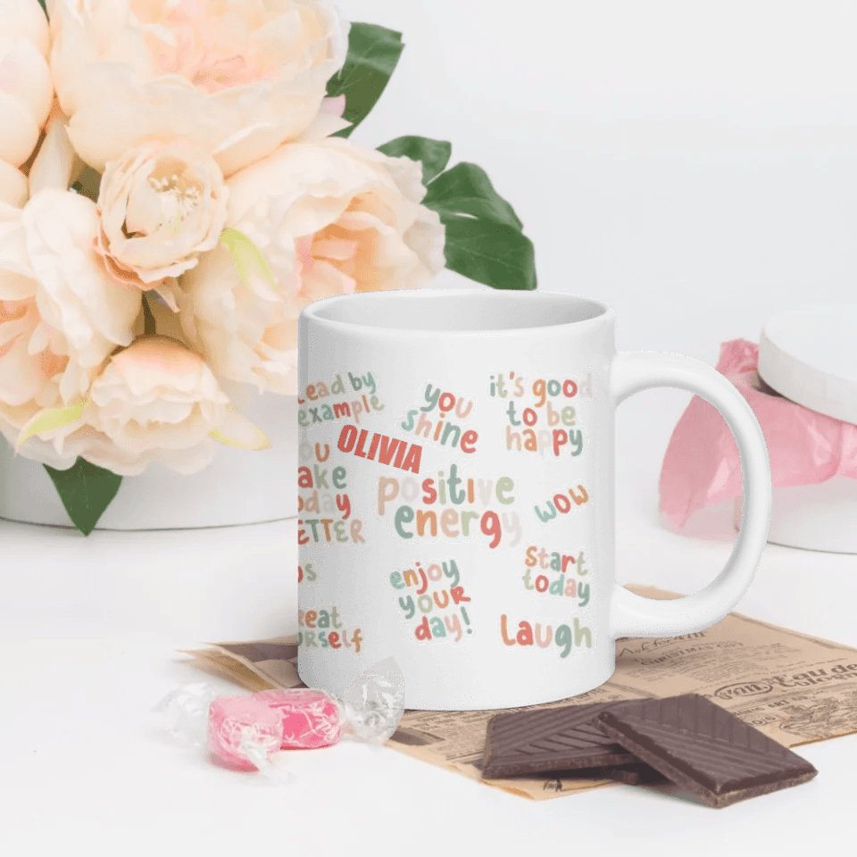 Custom Positive Vibes Stickers Mug - ARTFULANE