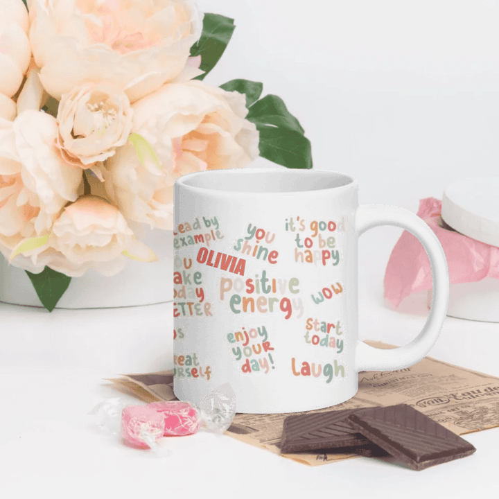 Custom Positive Vibes Stickers Mug - ARTFULANE